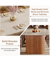 Tribesigns 78.7" Sintered Stone Dining Table for 8-10,Luxury Rectangular Kitchen Table with Solid Wood Legs, Mid-Century Dining Room Table Dinner Tabl