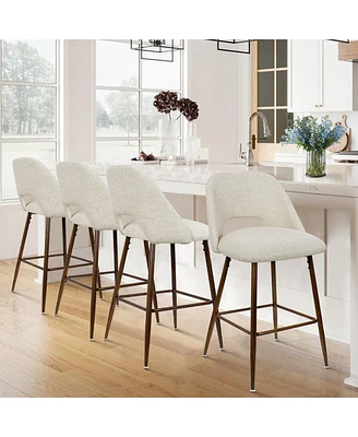 Set of 4 Counter Height Bar Stools, Mid-Century Modern Chairs with Walnut Wood Legs and Backrest-Maison Boucle