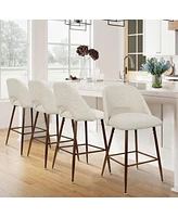 Set of 4 Counter Height Bar Stools, Mid-Century Modern Chairs with Walnut Wood Legs and Backrest-Maison Boucle