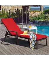 2 Pieces Patio Rattan Reclining Chaise Lounge Chair with Cushion and Armrest