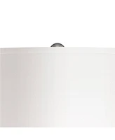 32" Tall Gourd Large Modern End Table Lamps Set of 2 Silver Brushed Steel Finish Metal White Shade Living Room Bedroom Bedside Nightstand House O