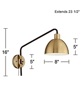 Colwood Industrial Swing Arm Wall Lamps Set of 2 Antique Brass Bronze Brown Plug-In Light Fixture Metal Dome Shade for Bedroom Bedside House Reading L