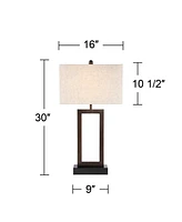 Todd Modern Table Lamps Set of 2 with Usb and Ac Power Outlet in Base 30" Tall Bronze Metal Oatmeal Fabric Rectangular Shade for Bedroom Living R