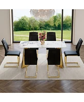 Pandora Stone Table & 6 Pu Chairs - Butterfly Legs