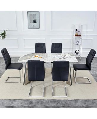 Pandora Stone Table & 6 Pu Chairs - Butterfly Legs