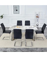 Pandora Stone Table & 6 Pu Chairs - Butterfly Legs