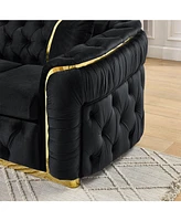 90.6" Velvet Button Tufted Chesterfield Sofa - Black