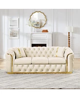 90" Velvet Tufted Chesterfield Sofa - Beige