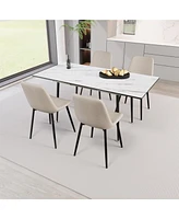 47-63" White Extendable Dining Set: Table & 4 Beige Chairs