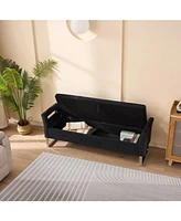 Black Velvet Storage Bench with Armrests - 67.91" Wide