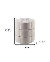 20" Cream Linen Round Footstool Ottoman