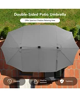 15 Feet Twin Patio Umbrella with 48 Solar Led Lights
