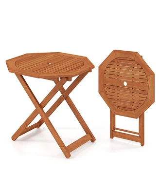 Octagon Folding Patio Table with 2 Inches Umbrella Hole