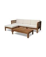 Acacia Wood Outdoor Sofa Set with Ottoman & Table