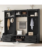 4-in-1 Hall Tree: Coat Rack, Bench, Storage, & Hooks - Black