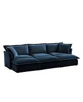 Blue Chenille Slipcovered 3-Seater Sofa with Pillows