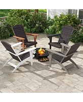 Patio Adirondack Chair with Rattan Padded Seat and Hidden Cupholder