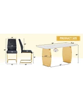 Snow Mountain White Sintered Stone Table & 6 Black Pu Chairs