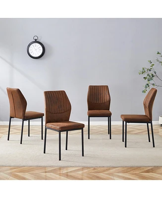 Brown Tech Fabric Dining Chairs (Set of 4) - Black Metal Legs