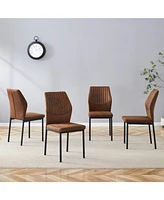Brown Tech Fabric Dining Chairs (Set of 4) - Black Metal Legs