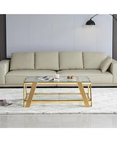 Gold 47" Modern Glass Coffee Table with Storage