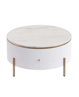 Modern Round Coffee Table with 2 large Drawers Storage Accent Table(31.5")