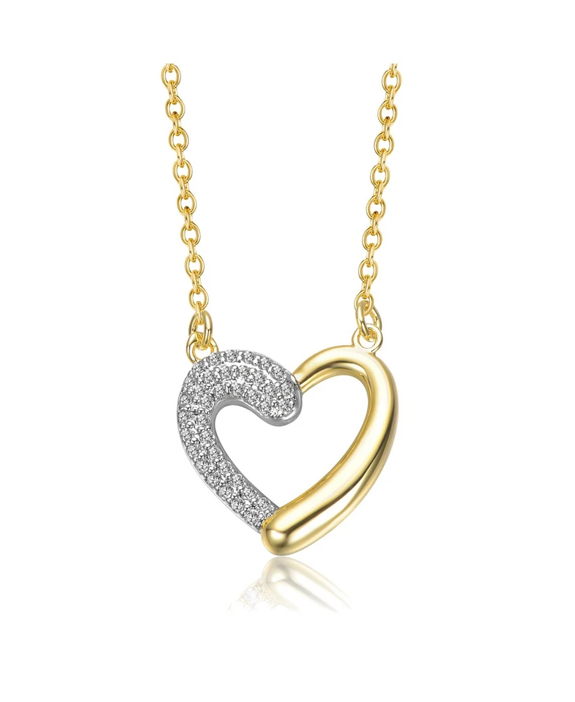 Sterling Silver 14K Gold Plated with Clear Moissanite Heart Pendant Necklace