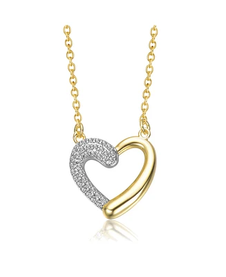 Sterling Silver 14K Gold Plated with Clear Moissanite Heart Pendant Necklace