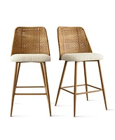 Set of 4 Rattan Back Counter Height Bar Stools, 27'' Woven Cane Bar Chairs for Kitchen Island & Home Bar-Maison Boucle