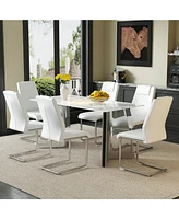 63" Cold Jade Dining Table Set with 6 White Pu Chairs
