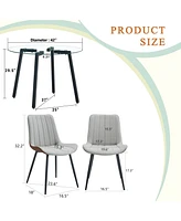 42" Glass Table & 4 Pu Chairs - Modern Minimalist