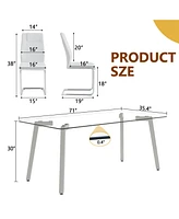 71" Rectangular Glass Table & 6 White Pu Chairs