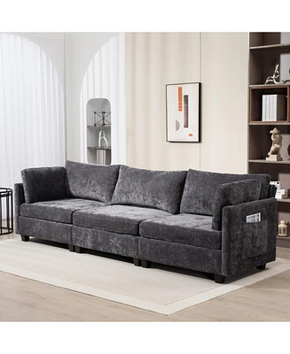 111.42x32.28" 3-Seater Chenille Sofa - Comfy, Cloud-Soft, with Side Pocket