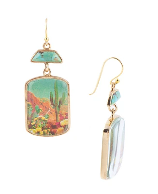 Barse Scenic Sedona Desert Blue Turquoise Golden Drop Earrings