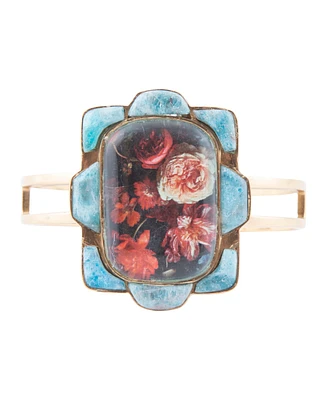 Barse Scenic Red Floral Blue Apatite Golden Cuff Bracelet