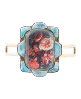 Barse Scenic Red Floral Blue Apatite Golden Cuff Bracelet