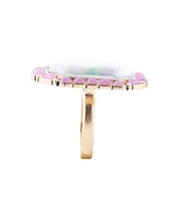 Barse Scenic Pink Flamingo Agate Golden Statement Ring