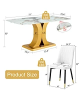 71" Pandora Glass Dining Set: Table & 8 White Pu Chairs