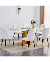 Pandora Glass Dining Set: Table & 6 White Pu Chairs