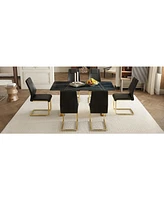 63" Black Sintered Stone Table & 6 Pu Chairs - Golden Legs
