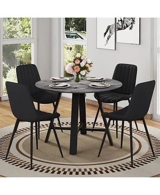 Round Dining Table Set - Gray Wood Grain, Black Cushions