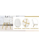 35" Glass Round Dining Set: Gold Table & 3 Clear Chairs