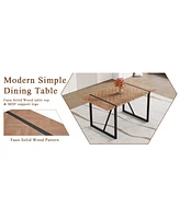 Retro Wood Table & 4 Brown Tech-Fabric Chairs