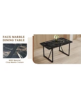 Black Marble Dining Set - 55" Table & 4 Pu Chairs