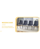Ergonomic Black Dining Chairs - Set of 4, Metal Legs