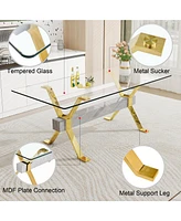 Modern Glass Dining Table Gold Legs 79"