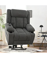 Power Lift Recliner Chair, Extended Footrest, Cup Holders - Dark Gray