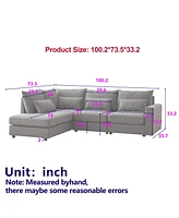 100" Convertible L-Shaped Linen Sofa with Ottoman & Cushions