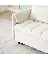 Beige Velvet Sofa Bed - Convertible Sleeper Couch
