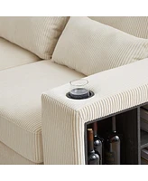 L-Shaped Corduroy Sectional Sofa with Storage & Cup Holder